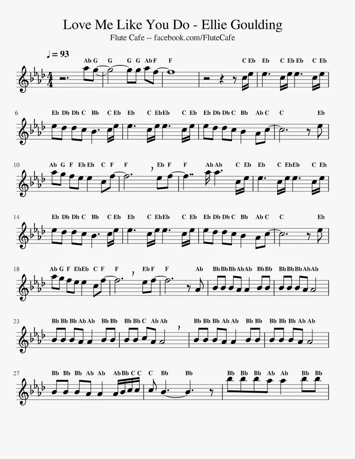 Flute Cafe Love Me Like You Do (Flute Sheet Music)