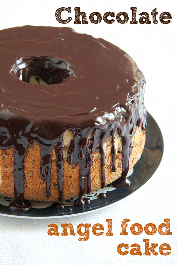 More Chocolate makes this Angel Food Cake even better! Floating Chocolate bits and teh glaze are in every scrumptious bite!