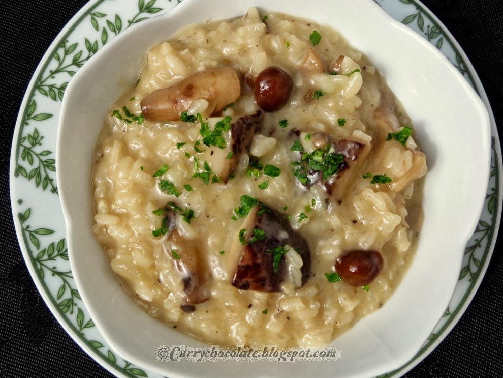 Curry y Chocolate Risotto de setas y queso viejo