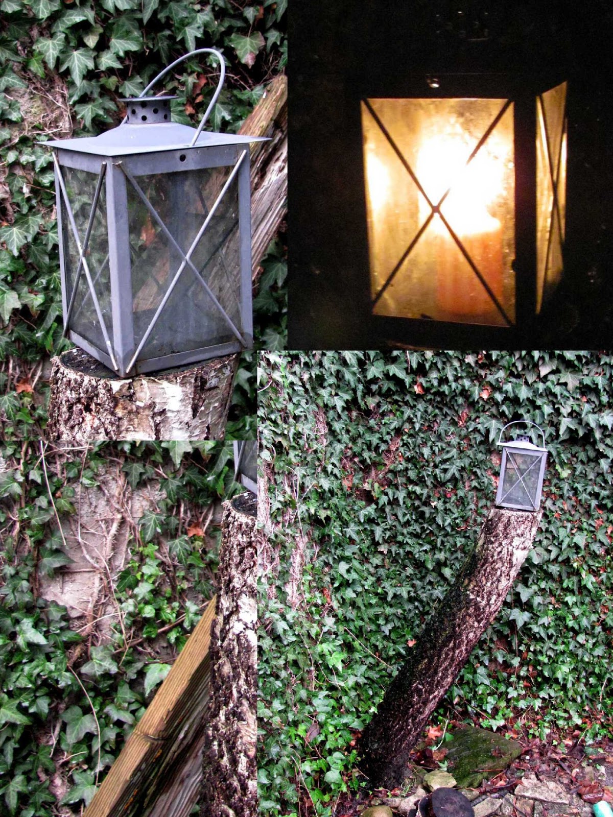 Garten Anders Eine Laterne Als Dekoration Auf Einem Baumstumpf