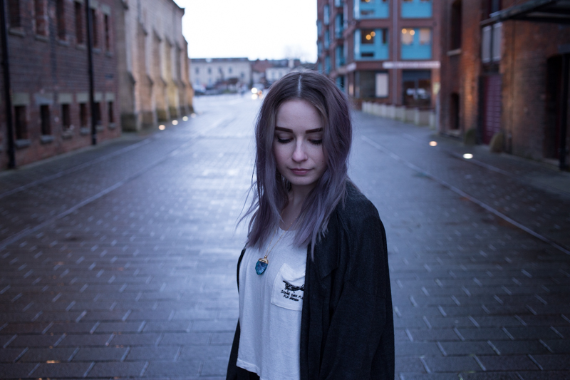 grey lilac hair brandy melville crop top slogan t shirt outfit dr martens