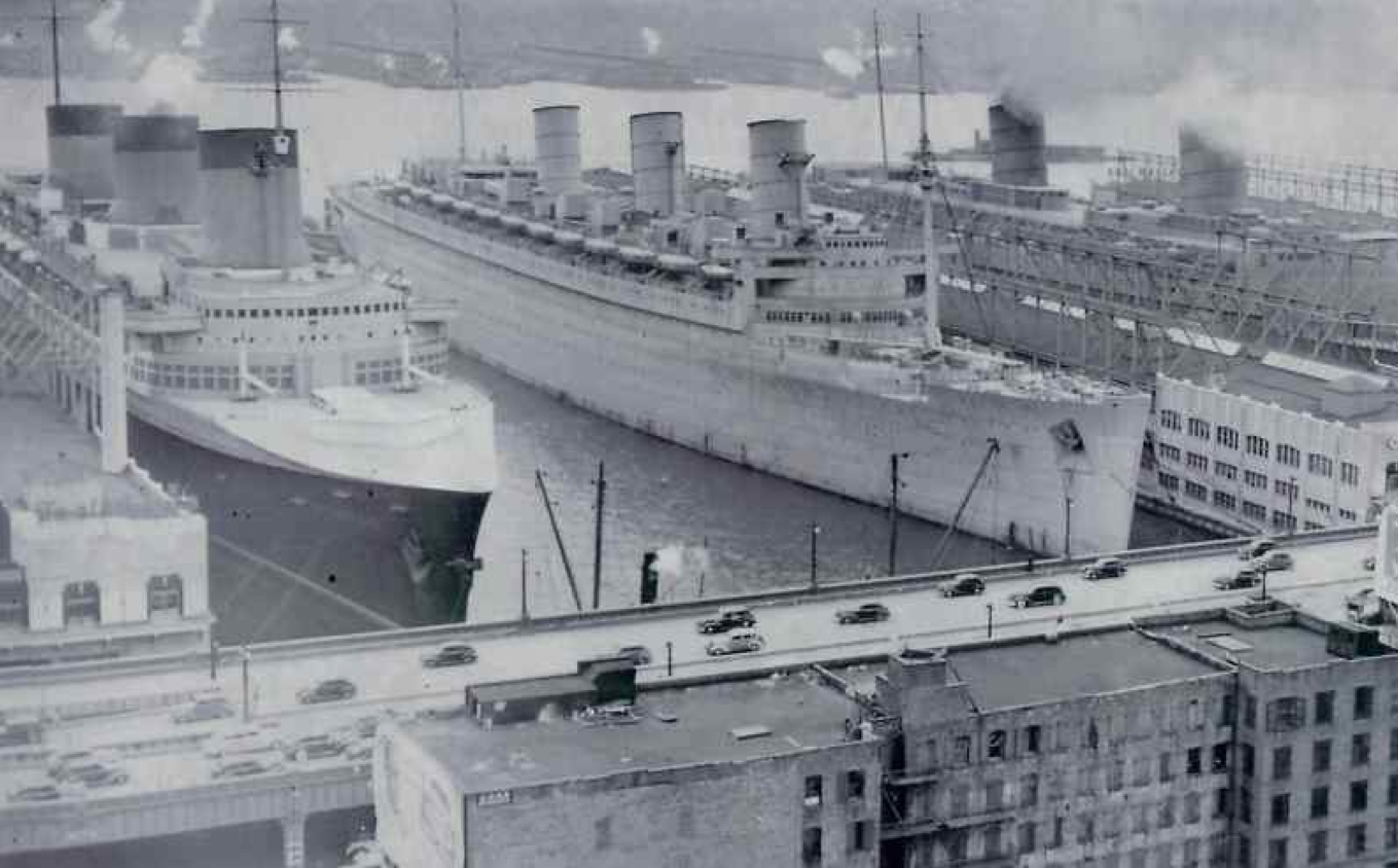 Ocean Superliners Queen Mary WW2 converted in New York for wartime