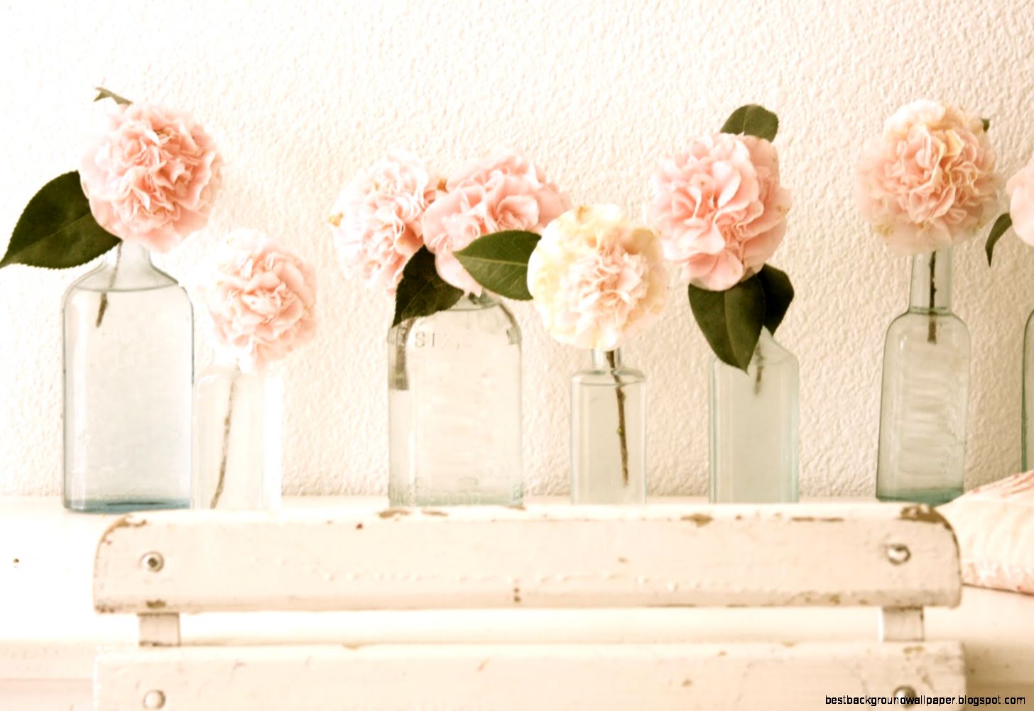 Vintage Glass Bottle with Pink Flower Vintage Glass Bottle with Pink Flower