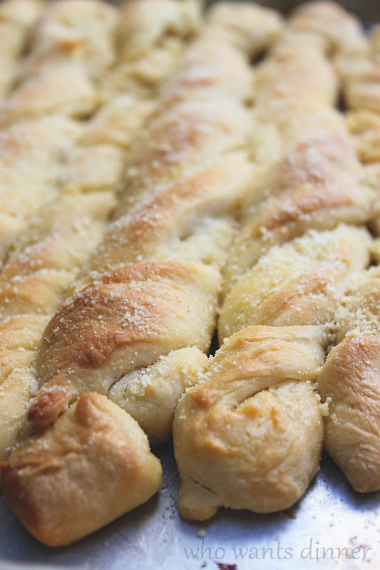 Who Wants Dinner? Garlic Parmesan Twisted Breadsticks
