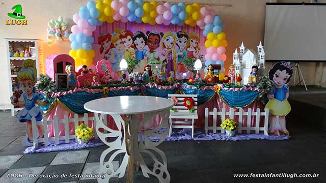 Decoração infantil Princesas Baby Disney - Mesa tradicional luxo de tecido Decoração infantil Princesas Baby Disney - Festa de aniversário