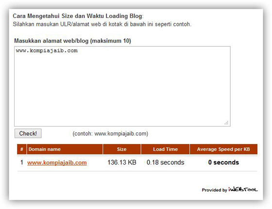 Screenshot Tool Untuk Mengetahui Size dan Waktu Loading Blog Dari iWebTool Membuat Tool Untuk Mengetahui Size dan Waktu Loading Blog Dari iWebTool