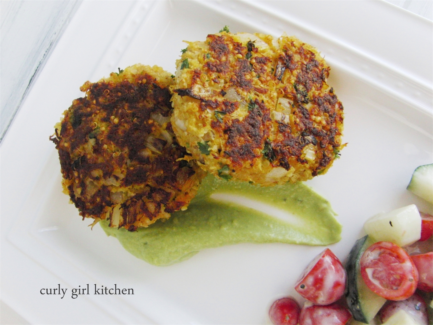 Curly Girl Kitchen Crab Quinoa Cakes with Avocado Cream