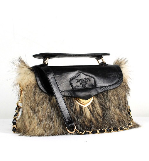 Prada Black Shoulder Leather Bag Fur Trim With.jpg  