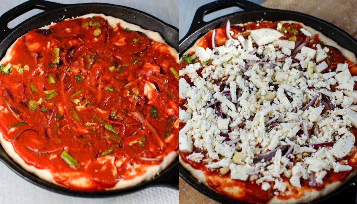 Easy Deep Dish Veggie Skillet Pizza Recipe Forks N Knives