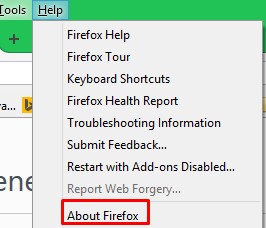 klik about firefox