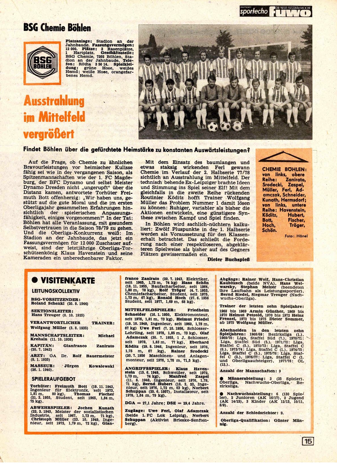 THE VINTAGE FOOTBALL CLUB DDR OBERLIGA 197879. Les équipes du
