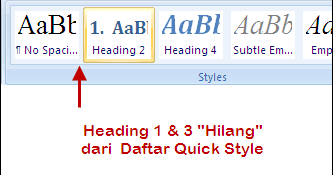Jendela Tutorial Memunculkan Heading Yang Hilang Dari Quick Styles Word