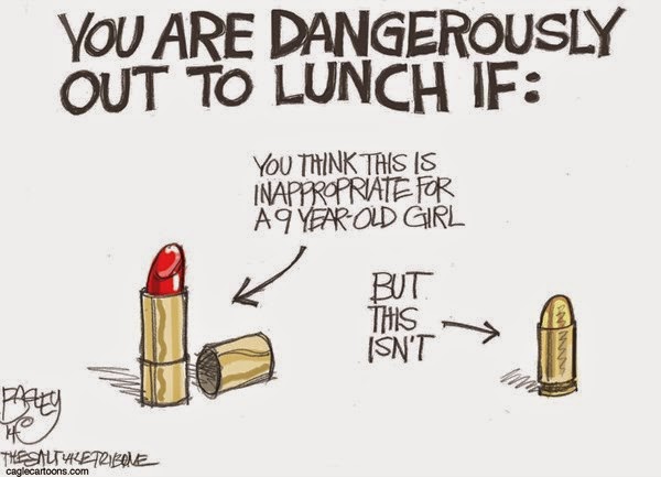 You are dangerously out to lunch if you think this (lipstick) is inappropriate for a nine year old girl, but this (bullet) isn't.