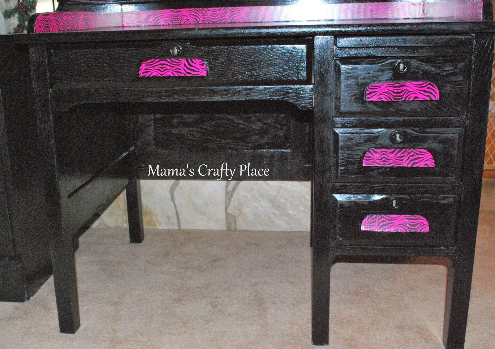 Mama's Crafts Desk Redo with Zebra Stripes of Course....