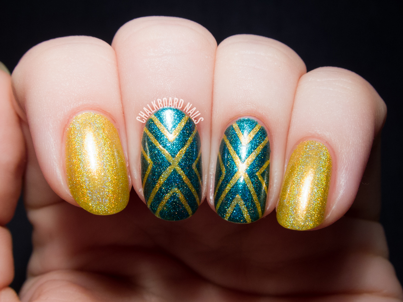 Converging Chevrons A Holographic Tape Manicure Chalkboard Nails