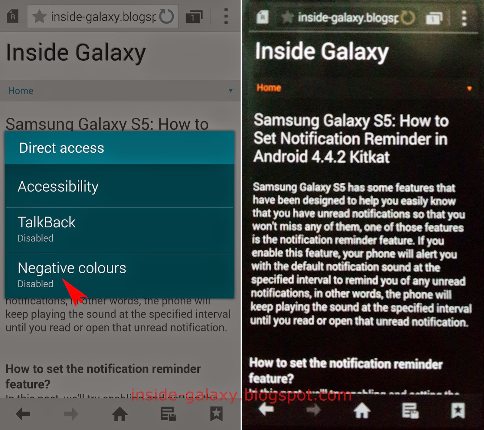 Inside Galaxy Samsung Galaxy S5 How to Enable Negative Colour Mode in Android 4.4.2 Kitkat