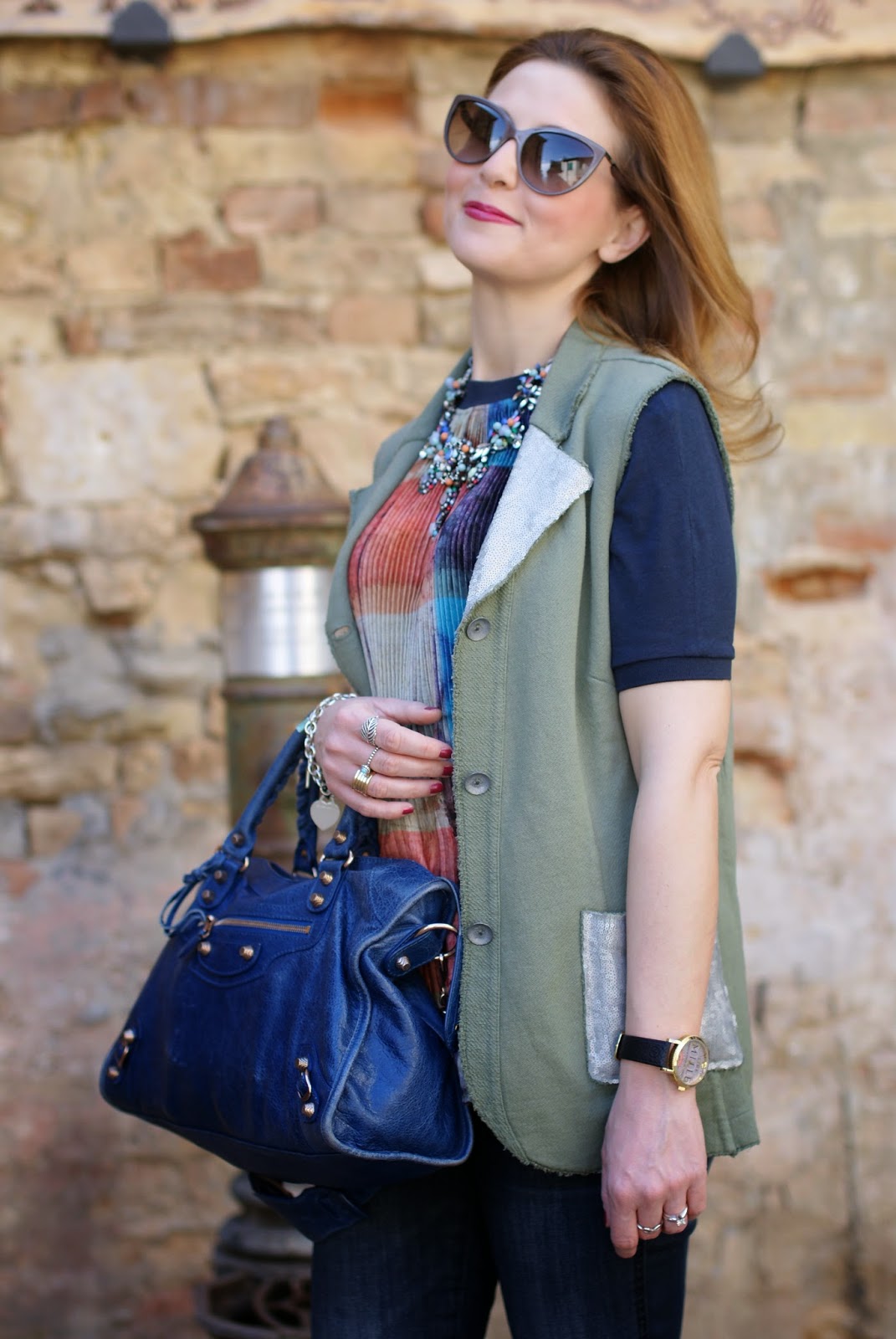 Zara statement necklace, Praio sleeveless jacket, Millelire orologio, Balenciaga City, Fashion and Cookies, fashion blogger