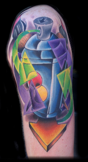 The colorful tattoo inks used in this piece along with the repetition of