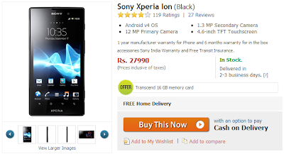 Sony Xperia Ion Price Drops via Flipkart