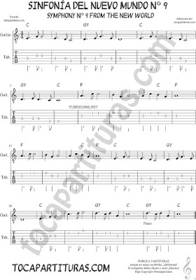 Tubescore Symphony nº 9 from the New Word Tab Sheet Music for Guitar on C