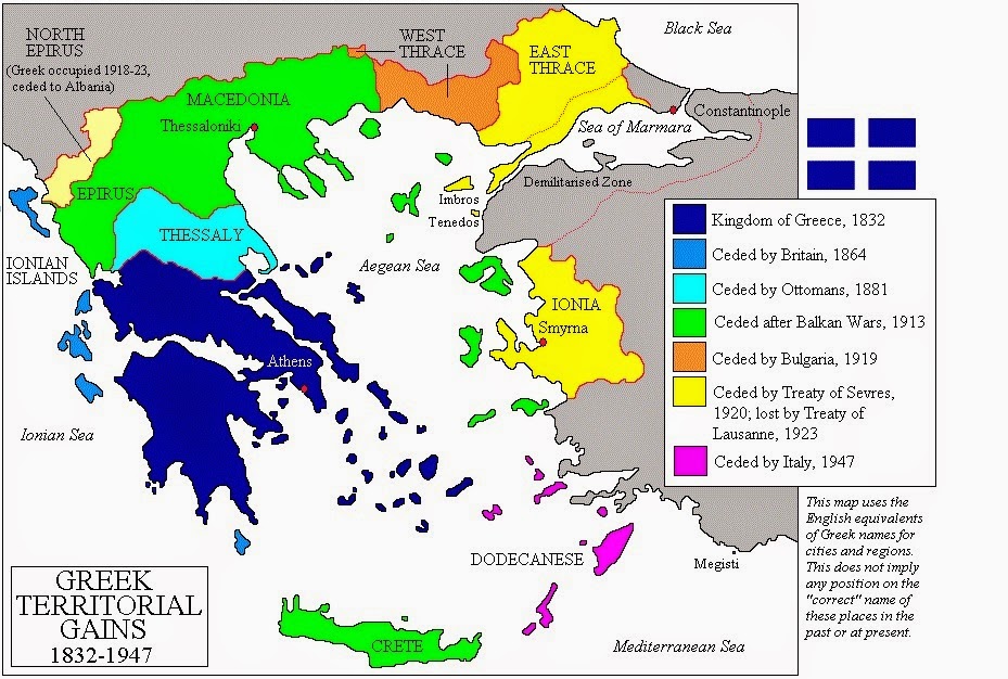 Szemléltető térkép. Görög territoriumok 1830-1950