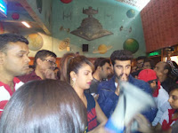 Priyanka, Ranveer and Arjun gave a pleasant surprise to the audience at Gaiety theatre during the interval!