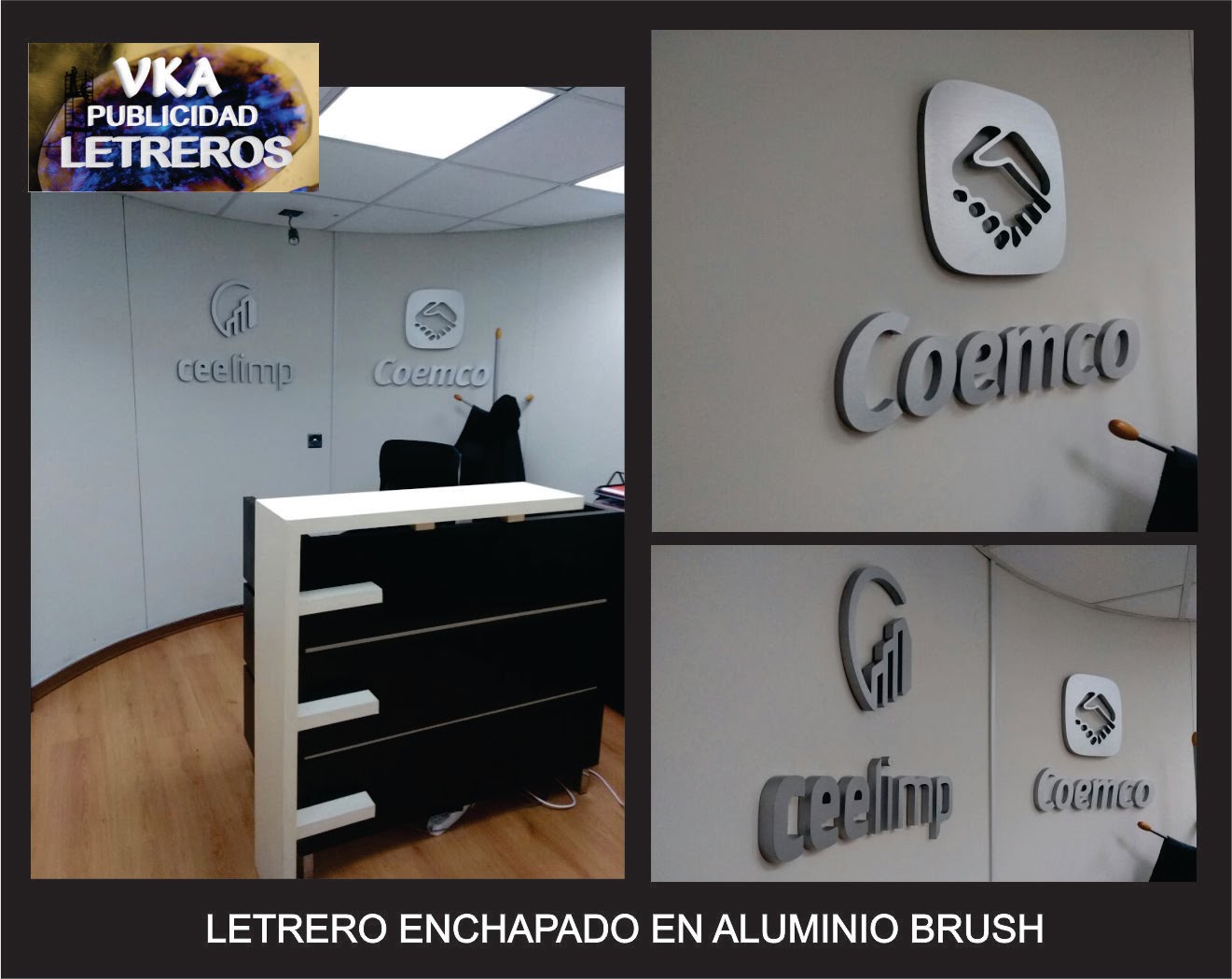 LETRERO ENCHAPADO EN ALUMINIO BRUSH