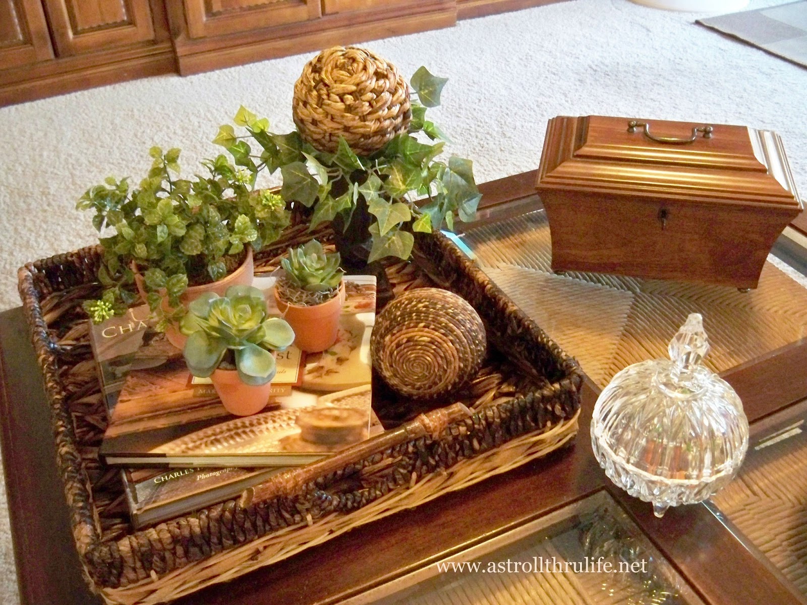 A Stroll Thru Life Wicker Trays and Plants