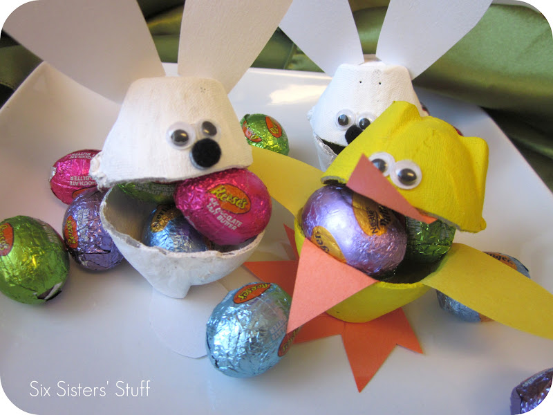 Easter Bunny and Duck Egg Carton Candy Cups Six Sisters' Stuff