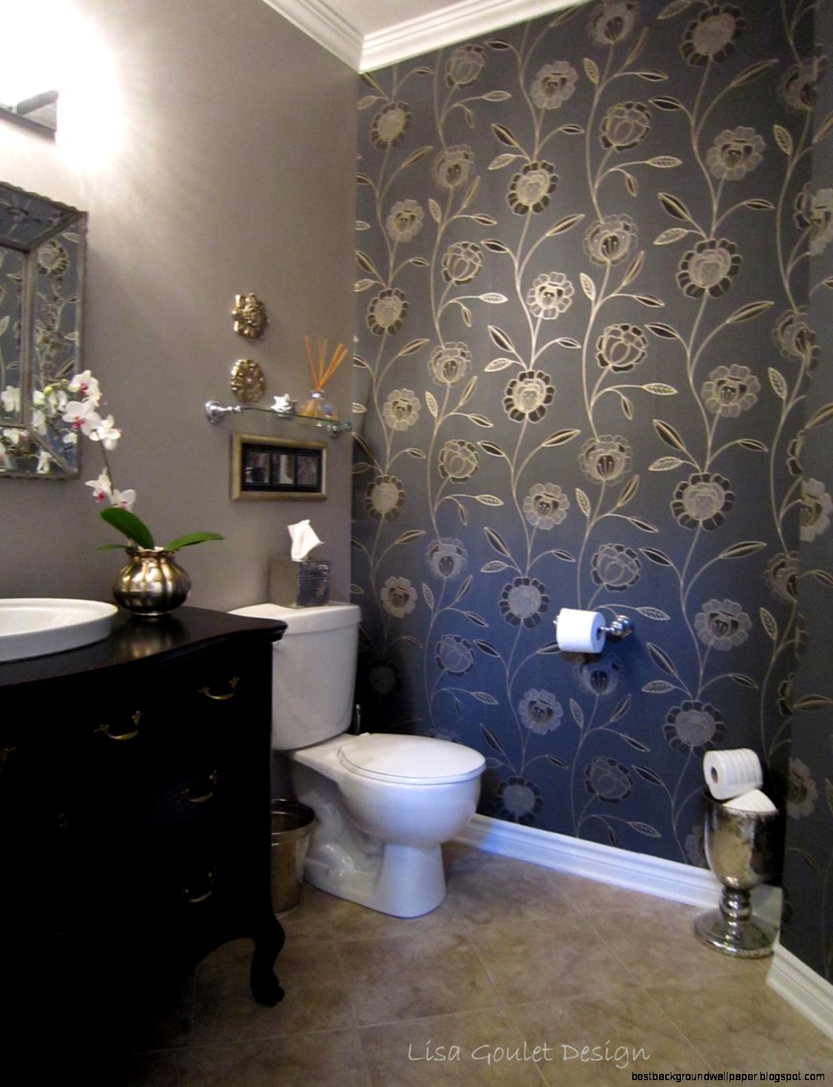 Powder Room with Wallpaper Accent Wall Powder Room with Wallpaper Accent Wall