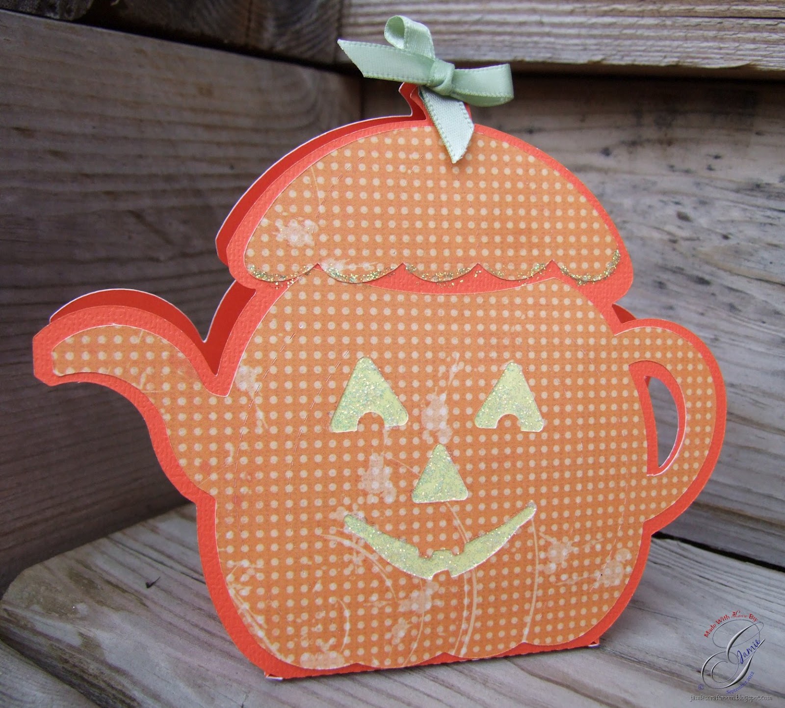 Jamie's Craft Room Pumpkin Teapot Card and Tea Bag Gift Box