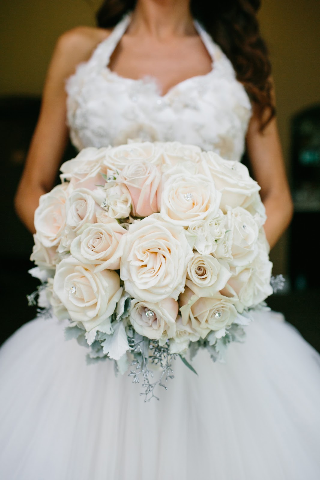 All White Bouquet Of Dahlias Hydrangeas Cymbidium Orchids Roses