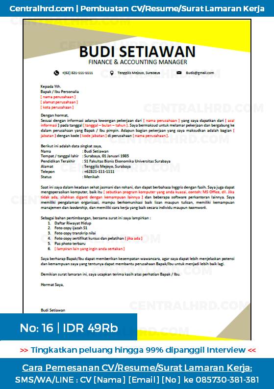 Jasa Desain Surat Lamaran Kerja contoh