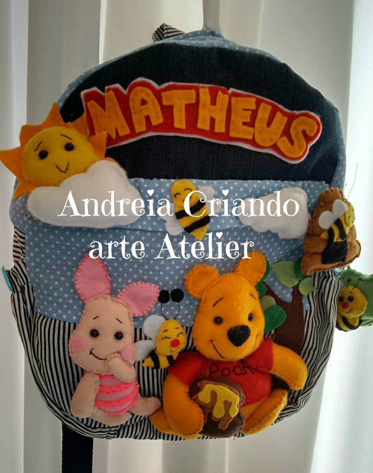 mochila personalizada de tecido com aplique de feltro