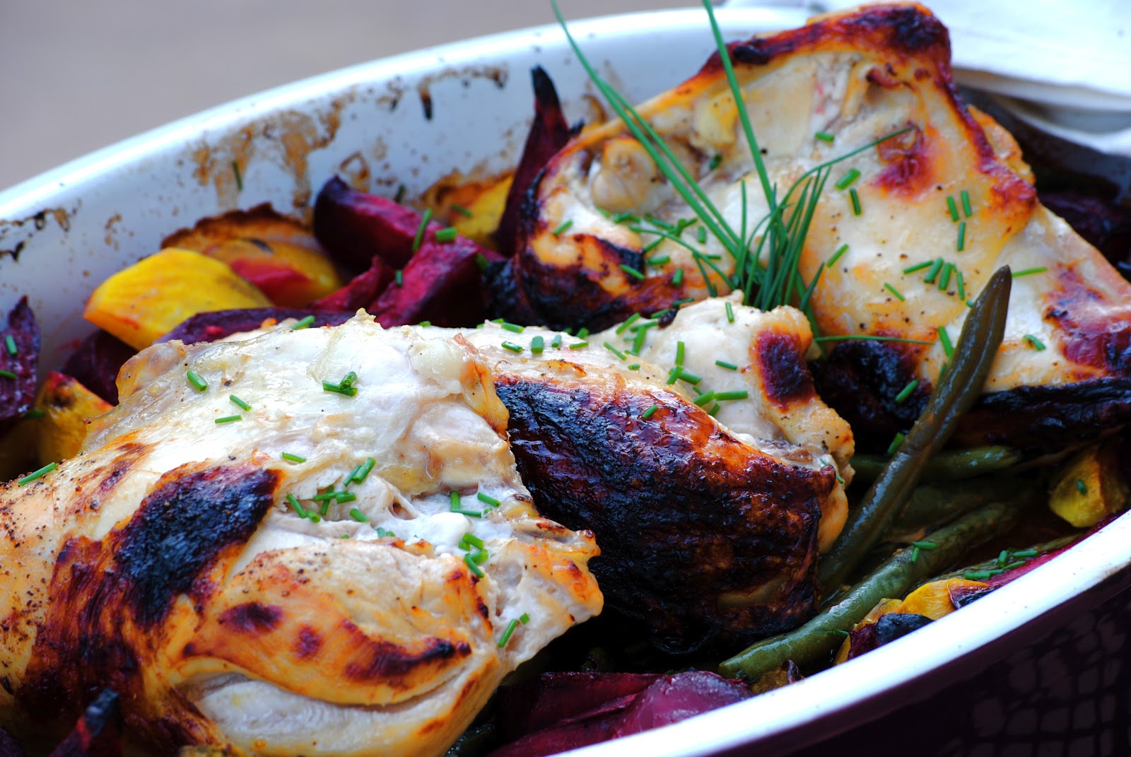 Orange Roasted Chicken with Beets and Green Beans Virtually Homemade