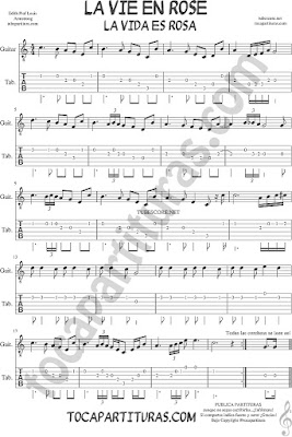 Tubescore La Vie en Rose Tab Sheet Music for Guitar by Edith Piaf