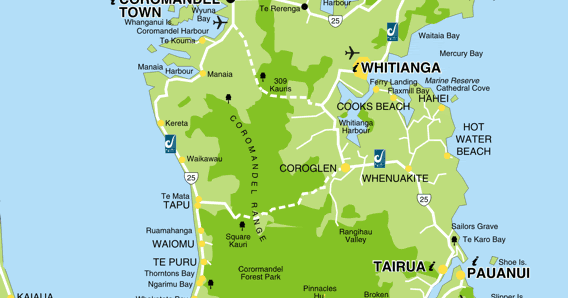 Coromandel Map City Regional | Political Map of New Zealand