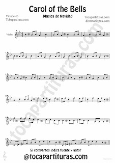 Tubepartitura Carol of the Bells partitura para Violín villancico popular de Navidad