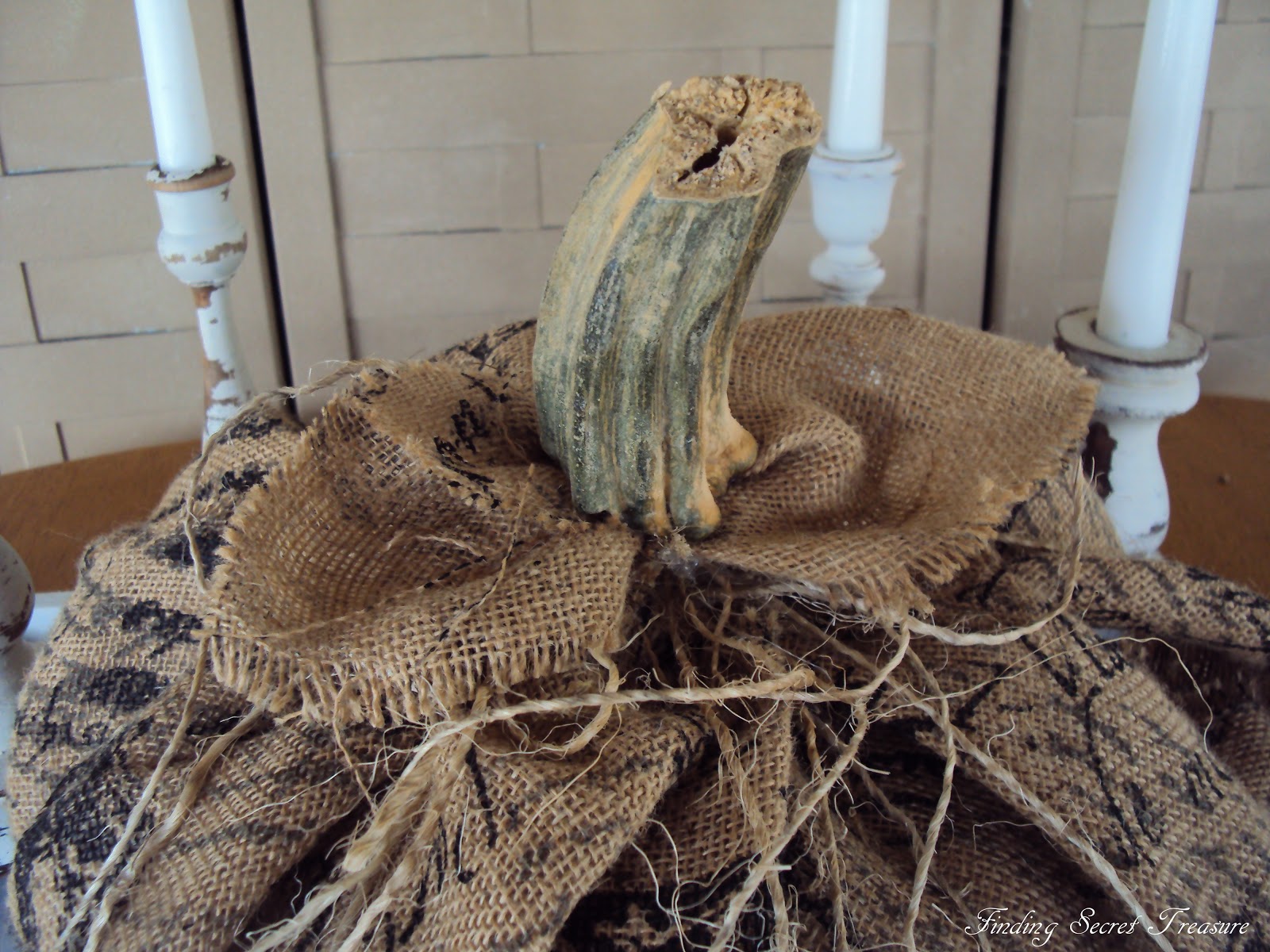 Finding Secret Treasure Burlap Pumpkins with Natural Dried Stems