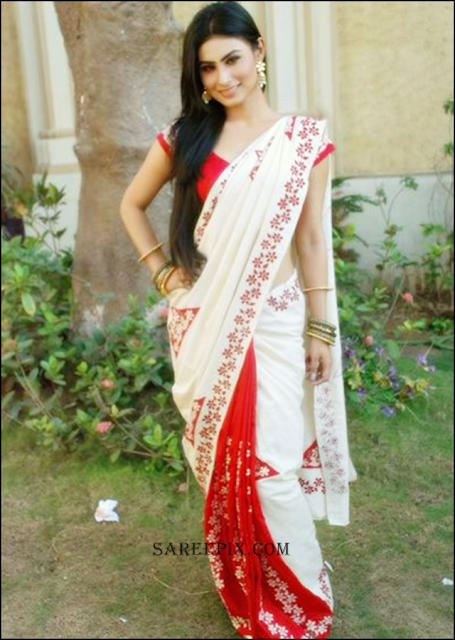 Hindi TV actress Mouni roy cream saree pics