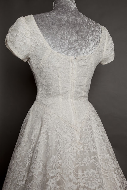 HVB original vintage 1950s lace wedding dresses - pretty knee-length lace dress, price £975