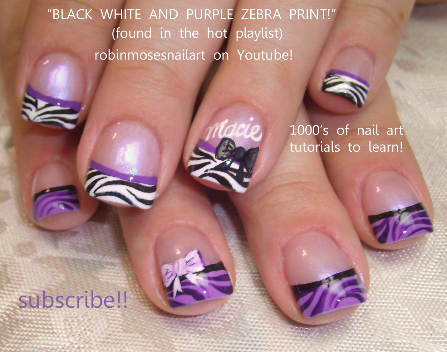 zebra nails, purple zebra nails, zebra tip nails, rainbow tree nails 