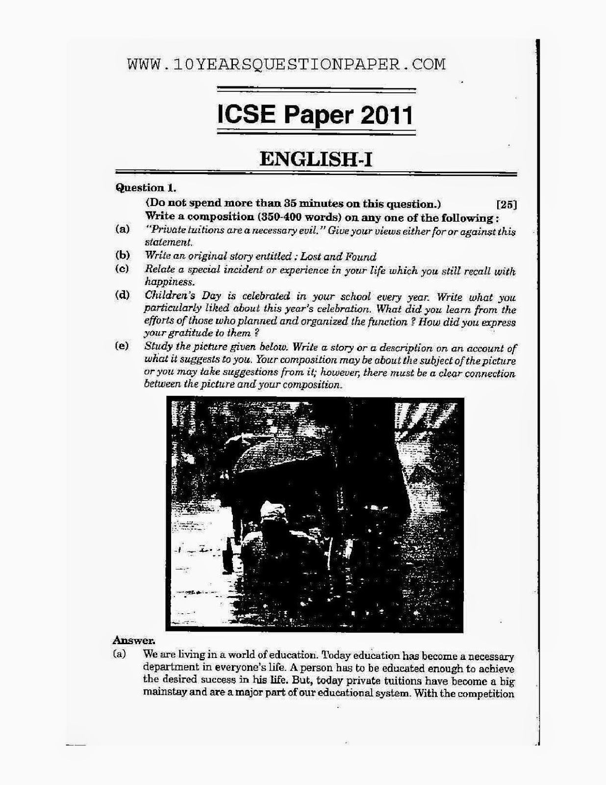 ICSE Board Exam 2011 Mathematics