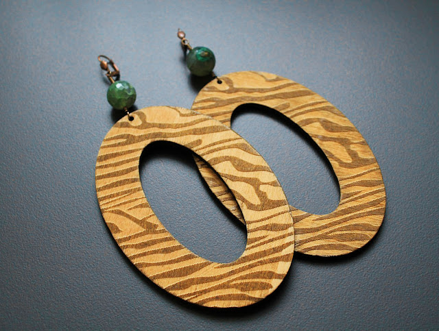 large african wood and natural stone hoop earrings