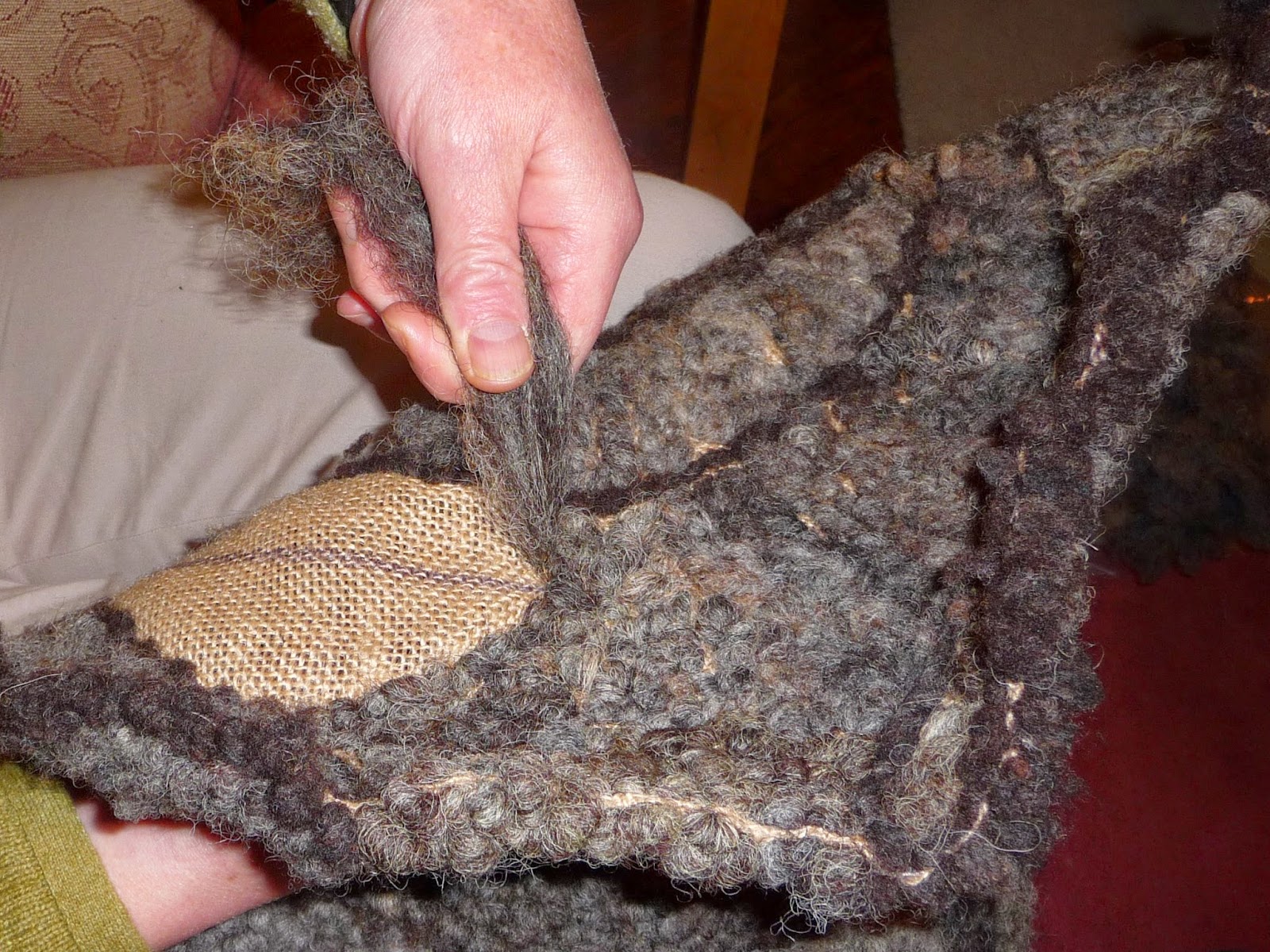 Wool Tribulations of Hand Spinning and Herbal Dyeing Making a Rug with Blue Texel Sheep Fleece
