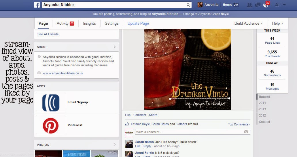 Facebook's new page layout left sidebare view