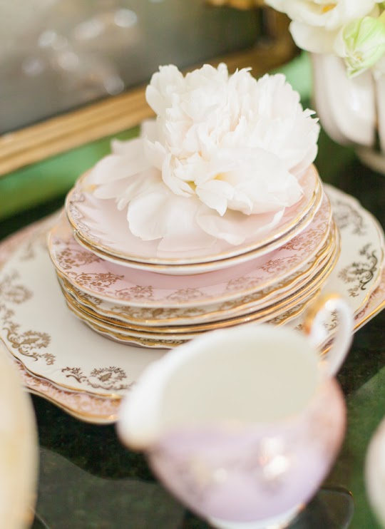 pink and gold vintage plates