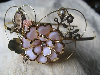 Wired Hairband - Pink metal big flower - S$59