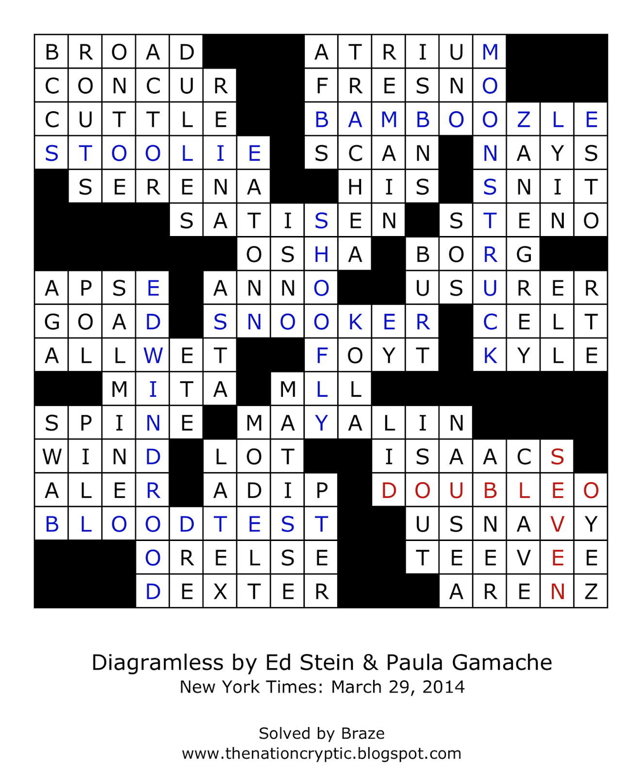 The Nation Cryptic Crossword Forum: New York Times solution: March 30, 2014