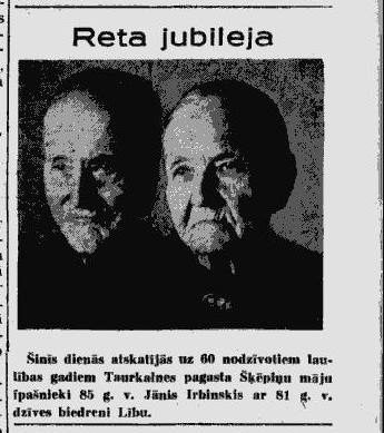 Vēsture - Reta jubileja - No avīzes ,,Brīvā Zeme'' , Nr.14 (19.01.1938)